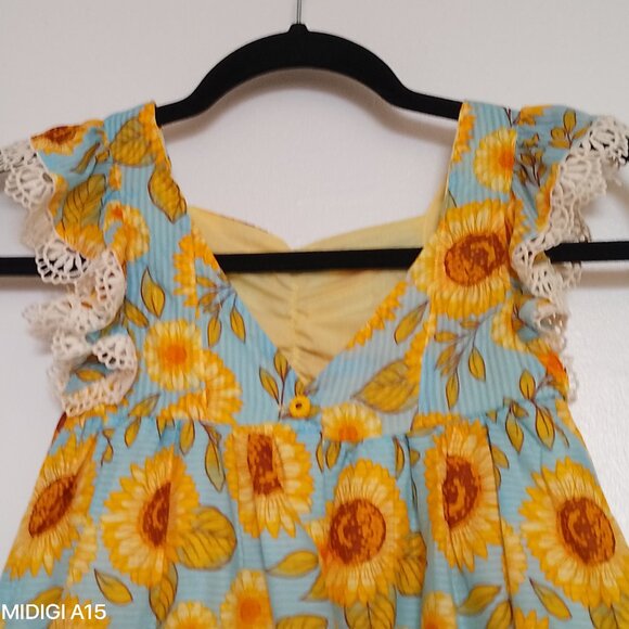 Cynthia Rowley Girls Dress, Sunflower Print with Lace Trim, Sz. 5 NWT - Picture 5 of 10